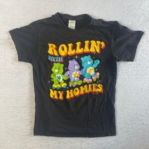 Care Bears Rollin With My Homies T-Shirt Small Black Graphic Tee Roller Skating